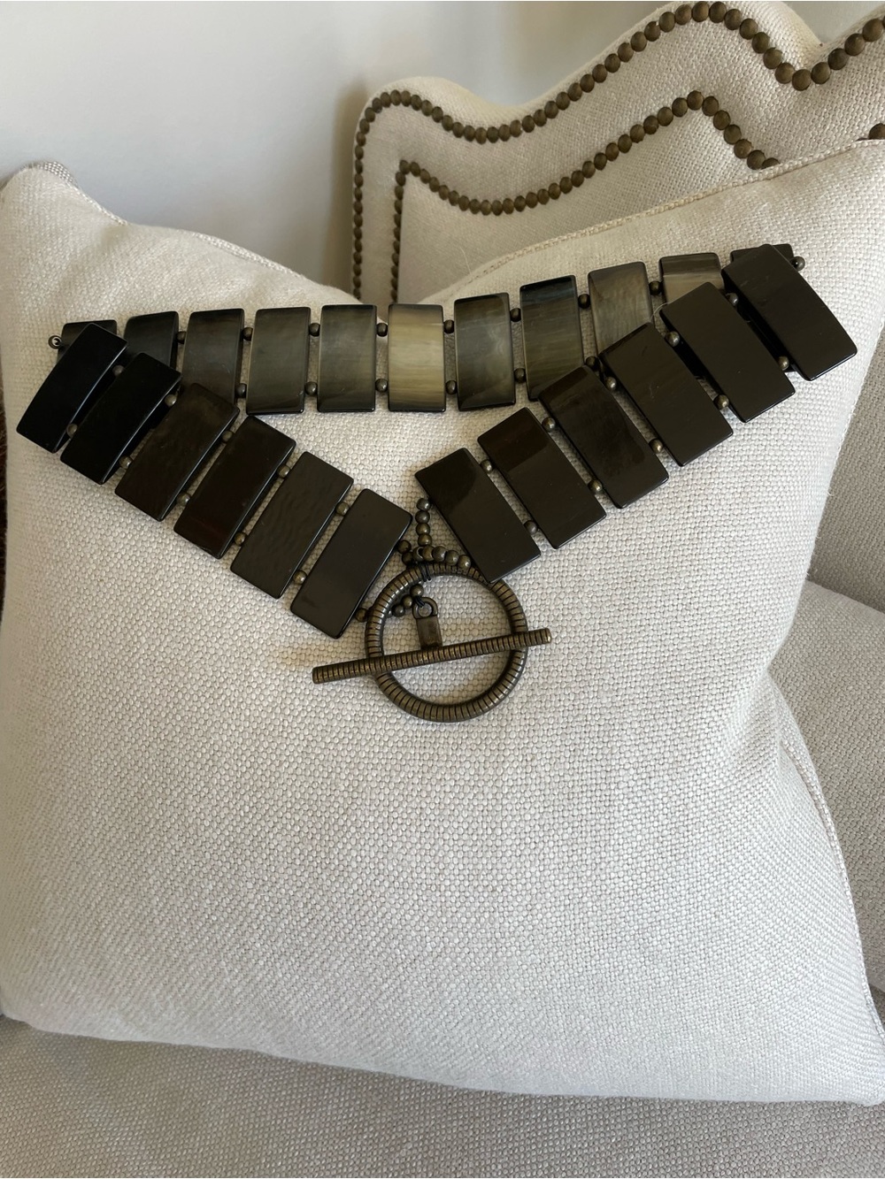 Dark Brown Statement Metal Link Belt with Toggle Closure